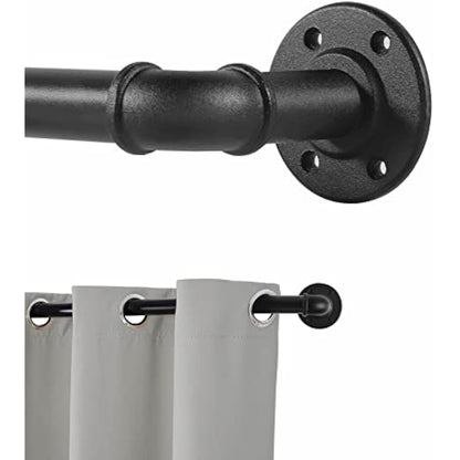 Black Curtain Poles for Eyelet Curtains, Industrial Curtain Pole Metal Extendable, Industrial Curtain Rod for Windows 135cm-365cm, Room Dividers Curtain Rail.