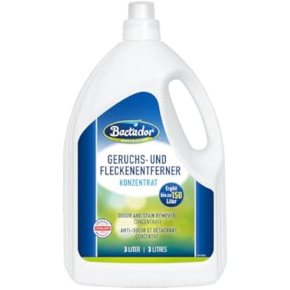 Bactador Odor and Stain Remover Concentrate 3L - Biological enzyme cleaner against sweat, smoke, cat urine, dog urine, animal odors - For household, car & animal environment