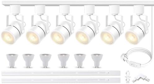 Bravsekai Advanced LED Track Lighting Kit with Replaceable GU10 Bulbs, 6-Lights Dimmable Track Lights with 2x1m H Type Track Rails, 10W 3000K Warm White Indoor Spotlight Fixture for Any Space
