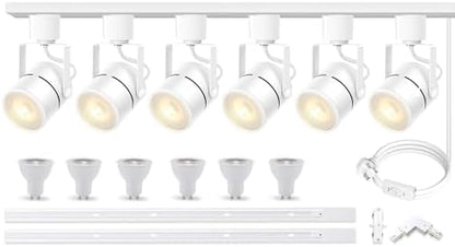 Bravsekai Advanced LED Track Lighting Kit with Replaceable GU10 Bulbs, 6-Lights Dimmable Track Lights with 2x1m H Type Track Rails, 10W 3000K Warm White Indoor Spotlight Fixture for Any Space