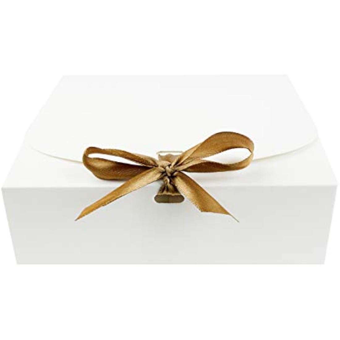 Emartbuy Pack of 12 Square Shaped Presentation Gift Box, 24 cm x 24 cm x 5 cm, Easy Assembly, White Box with Bow Ribbon