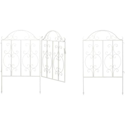 Relaxdays Garden, 3 Parts, Expandable, Ornate gate with 2 Fence Elements, Made of Steel, 185 x 98.5 cm (LxH), White, 98.5 x 185 x 2.5 cm