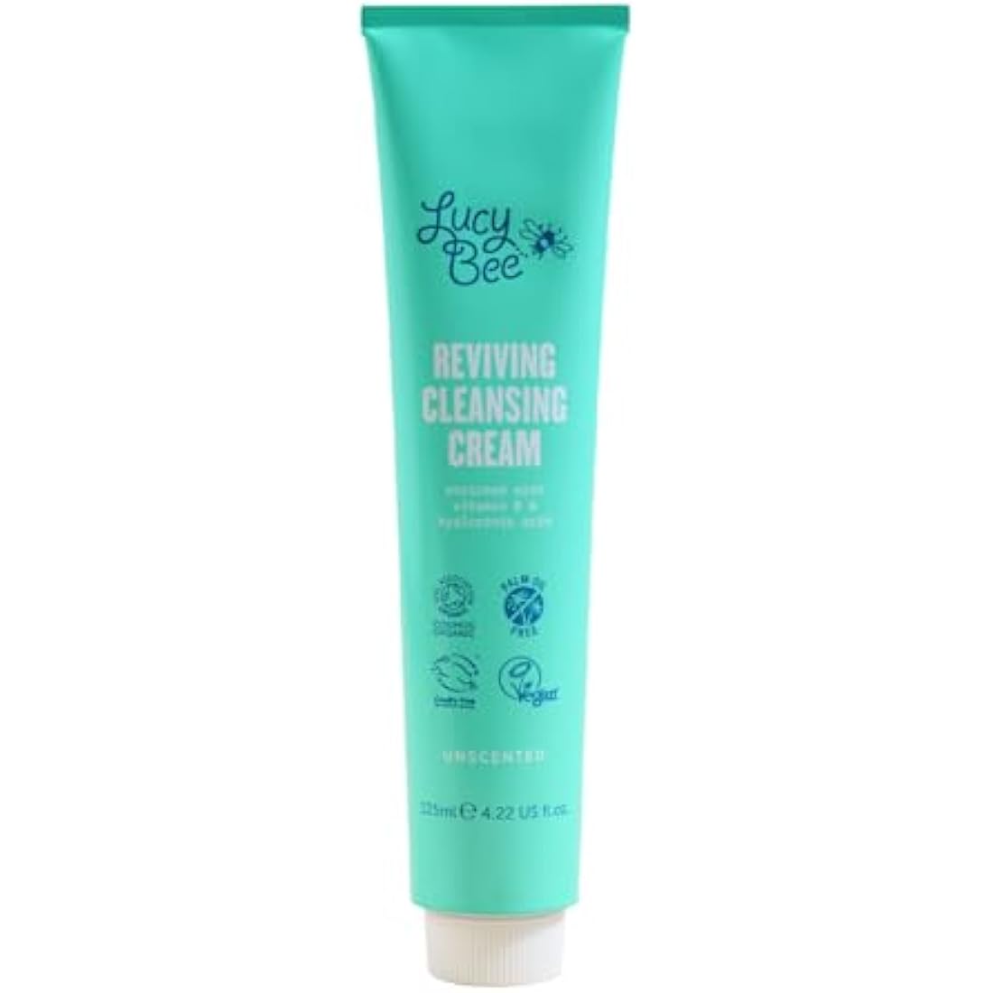 Lucy Bee Facial Cleanser, Certified Organic Soothing Makeup Remover & Cream Cleanser, Suitable For Sensitive Skin & Redness-Prone, Anti-Ageing, Vegan Cruelty Free & Palm Oil Free, 125ml