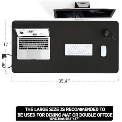 YSAGi Non-Slip Desk Pad, Waterproof PVC Leather Desk Table Protector, Ultra Thin Large Mouse Pad, Easy Clean Laptop Desk Writing Mat for Office Work/Home/Decor (90 x 43 cm, Black)