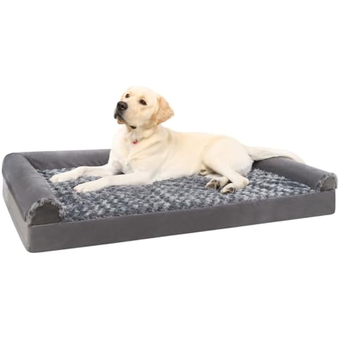 KSIIA Large Dog Bed, XL Orthopedic Dog Sofa Beds with Removable Washable Cover, Waterproof Pet Sofa with U-Shape Bolster, Grey 105x70x18cm