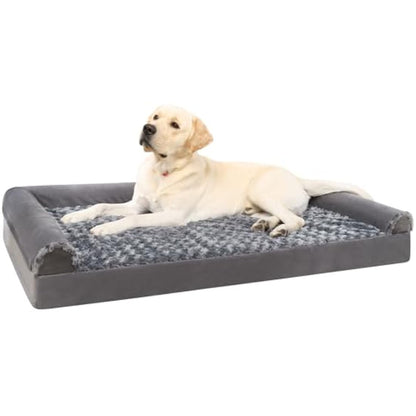 KSIIA Large Dog Bed, XL Orthopedic Dog Sofa Beds with Removable Washable Cover, Waterproof Pet Sofa with U-Shape Bolster, Grey 105x70x18cm