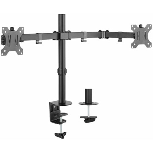 Audizio MAD20 Dual Monitor Desk Mount with Adjustable Steel Arms for 13-32" Screens – Full Motion, Height Adjustable, Tilt, Swivel, 360° Rotation, VESA 75x75 & 100x100, Black