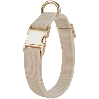 YUDOTE Ultra-soft Dog Collar Natural Cotton Corduroy Made for Medium Dogs with Sensitive Skin,Creamy White
