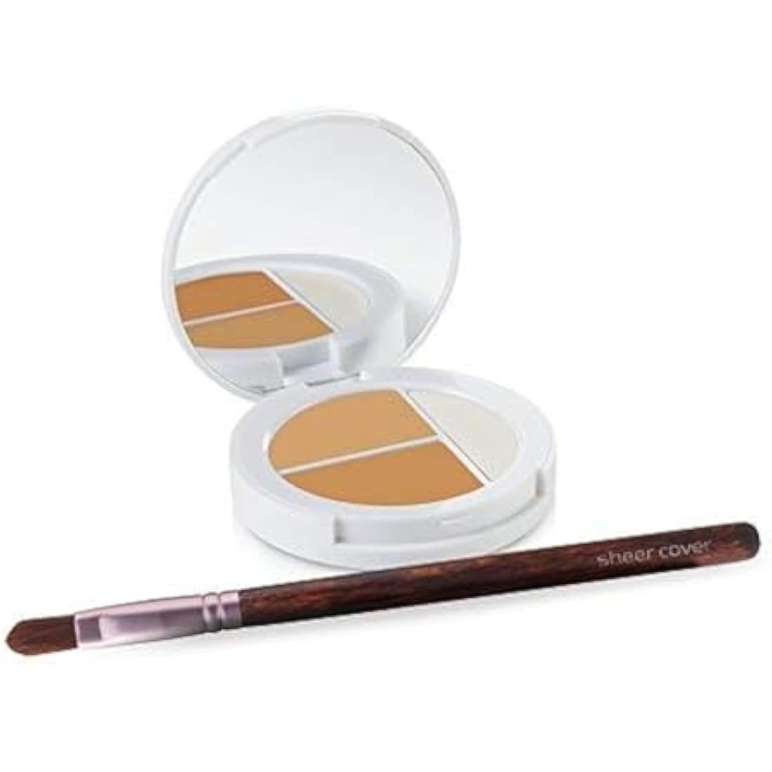 Sheer Cover Studio - Conceal and Brighten Highlight Trio - Two-Toned Concealers - Shimmering Highlighter - Medium/Tan Shade - With FREE Concealer Brush - 3 Grams