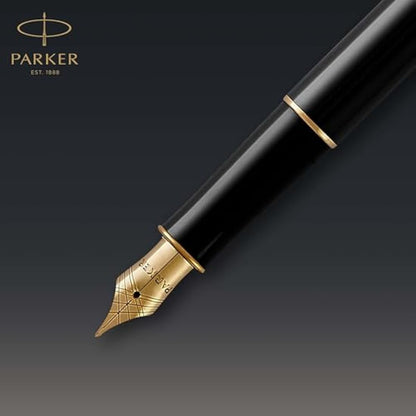 Parker Sonnet Fountain Pen | Black Lacquer with Gold Trim | Fine Nib | Gift Box