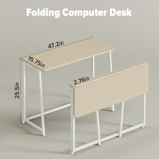 WOHOMO Folding Desk, Small Foldable Desk for Small Spaces, Space Saving Computer Table Writing Workstation for Home Office, Easy Assembly, Oak
