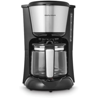 Morphy Richards Equip Filter Coffee Machine, Coffee Maker for Instant Coffee, Pour Over Technology, 10 Cup, Anti Drip, Reusable Filter, Keep Warm, Aroma Blender, Black/Brushed Steel, 162501