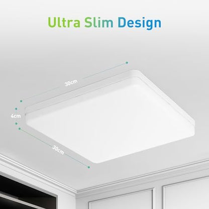 Yafido LED Square Ceiling Light Fitting 48W 4320LM, Natural White 4000K, IP44 Waterproof, 30CM Modern Ultra Bright Lighting Fixture 220V for Bathroom Living Room Kitchen Roof Office