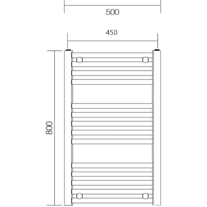 Manissa Milano Chrome Straight Central Heating Towel Rail W500mm x H800mm Flat Central Heating Towel Radiator