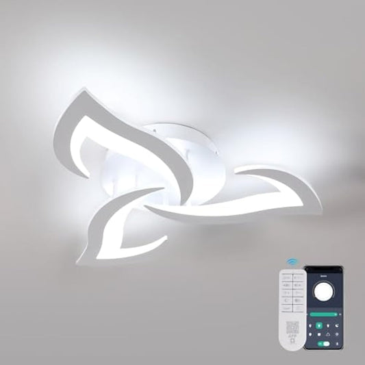 Dorlink LED Ceiling Light Dimmable, 36W 3240LM Modern Design Ceiling Lighting with Remote Control and APP,Acrylic White Flower Fittings Ceilings 3000K-6500K for Bedroom, Kitchen, Dining Room