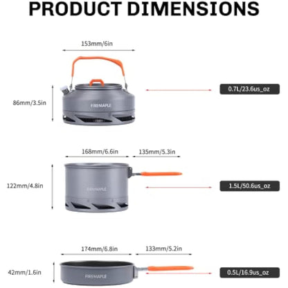 Fire-Maple Feast Heat Exchanger Set | Compact Camping Cookware Kit | Nested Design | Contain with a Pot, Kettle and Non-Stick Frypan | Ideal for Fishing, Picnic and Camp use