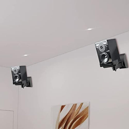 Suptek Wall Mounts, Dual Stands for Surround Sound Speakers, Universal Bracket, Tilt Swivel Shelves Up to 25kg Black (2 Pack)