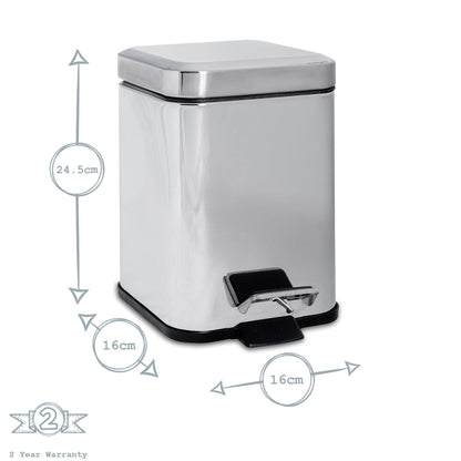 Chrome Round Toilet Brush & Square Bin Set