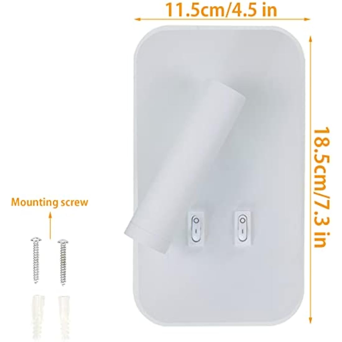 uksunvi LED Wall Mounted Lamp,Bedside Reading Wall Light,12W LED Wall Lamp, Adjustable Spotlight （3W +9W 3000K Warm Light） (White Rectangle)