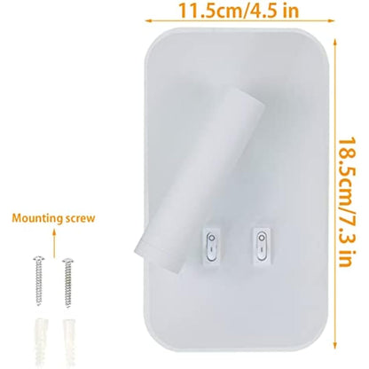 uksunvi LED Wall Mounted Lamp,Bedside Reading Wall Light,12W LED Wall Lamp, Adjustable Spotlight （3W +9W 3000K Warm Light） (White Rectangle)