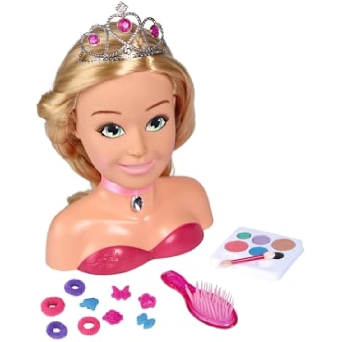 Simba 105560177 - Steffi Love Girls Princess Make-Up & Hairdressing Head, Styling Head with Make-Up, 5 x Hair Clips, 4 x Hair Bobbles, Brush and Princess Tiara, Over 15 Pieces, 26 cm, from 5 Years