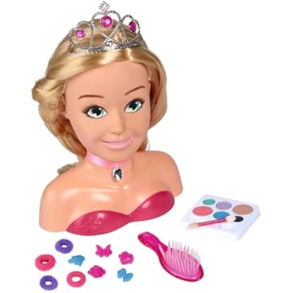 Simba 105560177 - Steffi Love Girls Princess Make-Up & Hairdressing Head, Styling Head with Make-Up, 5 x Hair Clips, 4 x Hair Bobbles, Brush and Princess Tiara, Over 15 Pieces, 26 cm, from 5 Years