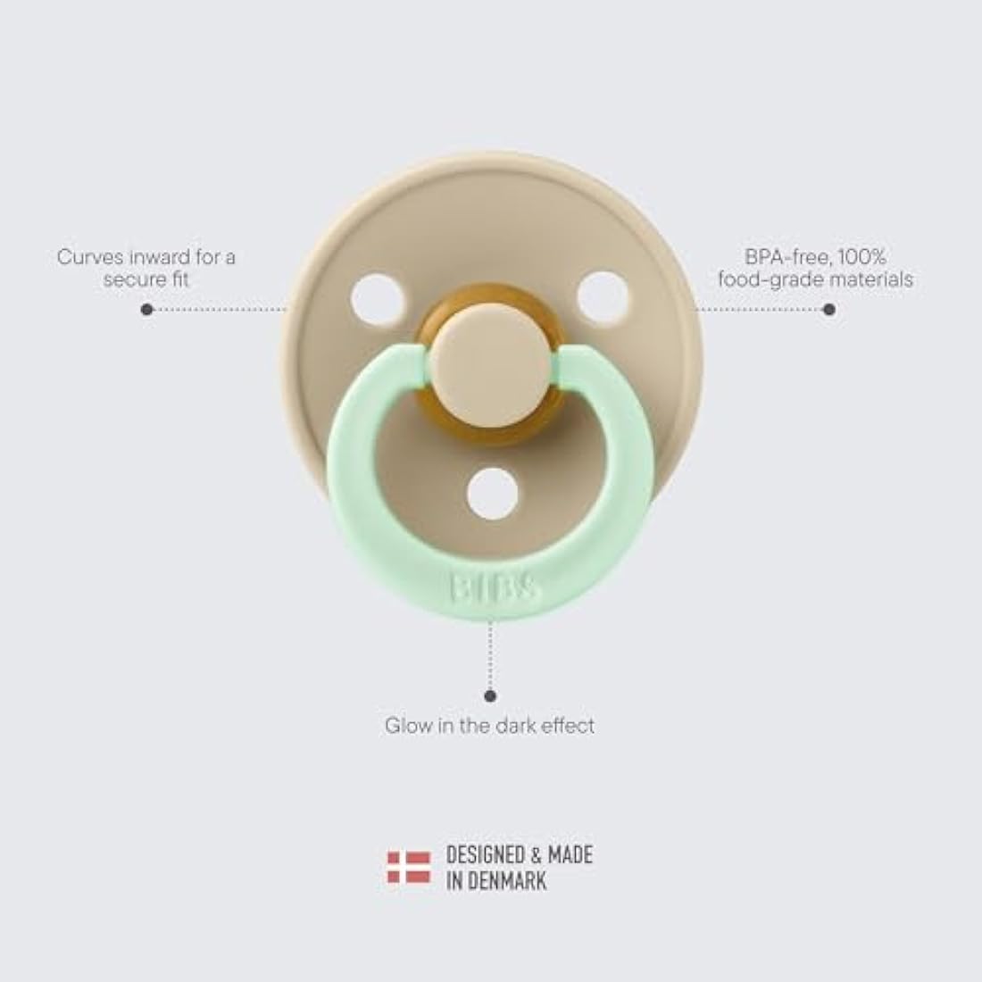 BIBS Colour Night Glow in The Dark Soother 2-Pack, BPA Free Dummy Pacifier, Round Nipple. Natural Rubber Latex, Made in Denmark, Size 3 (18+ Months), Vanilla Glow