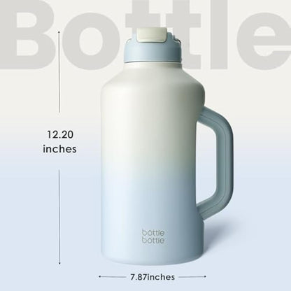 BOTTLE BOTTLE Insulated Water Bottle 64 oz with Straw and Dual-use Lid Sport Stainless Steel Water Bottle with Handle Vacuum Stainless Steel for Workout and Sports(gray blue)