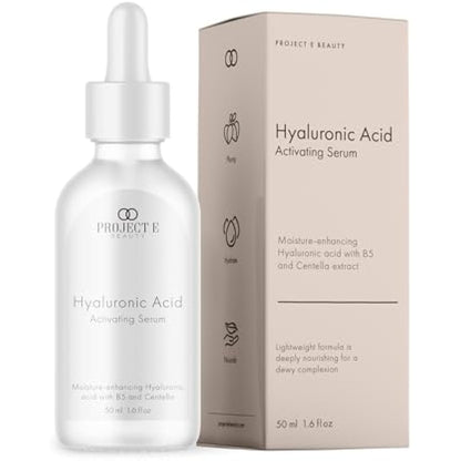 Hyaluronic Acid Serum by Project E Beauty | Anti-Aging for the Face & Eyes | Plumping & Hydrating Facial Skin Care | Removes Dark Spots & Wrinkles | Vitamin C & E | For Dry Skin | 1oz