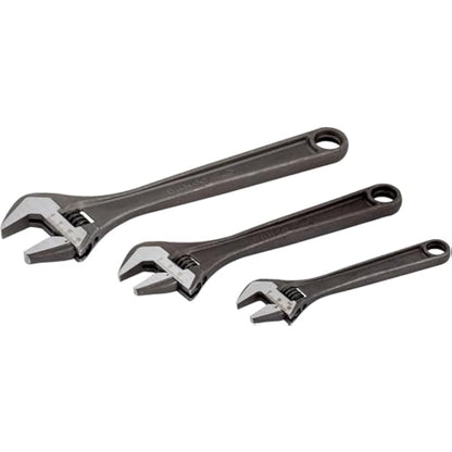 Bahco BHADJUST 3 ADJ3 Set of 3 Adjustable Wrenches (8070/8071 / 8072), Grey, 16 degree head angle