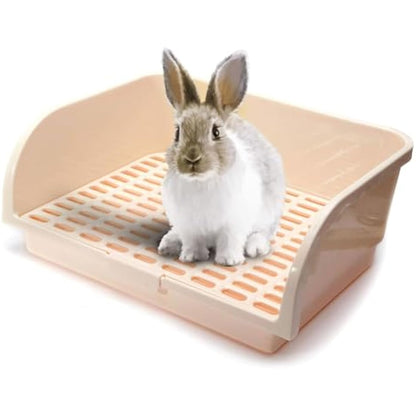 Oncpcare Super Large Rabbit Litter Box, Small Animal Restroom Square Bunny Litter Box Guinea Pig Litter Tray Pet Toilet Chinchilla Potty Trainer (Beige)