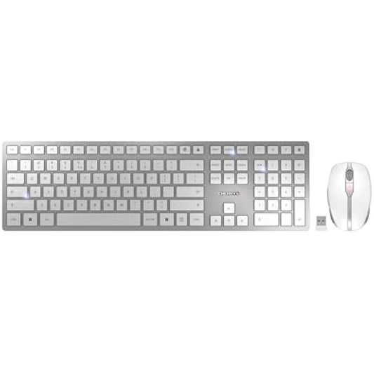CHERRY DW 9100 SLIM, Wireless Desktop Set, EU Layout (QWERTY), Bluetooth & 2.4 GHz RF, Quiet Keys, Flat Design, Silver/White