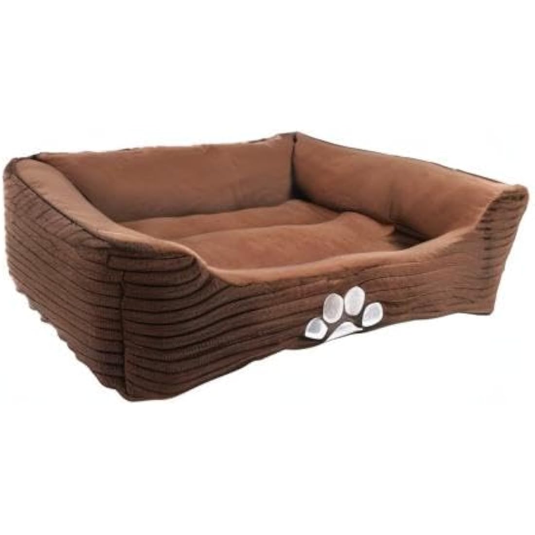 long rich HCT REC-005 Reversible Rectangle Pet Bed with Dog Paw Printing, Coffee, By Happycare Textiles, 25 by 21 inches