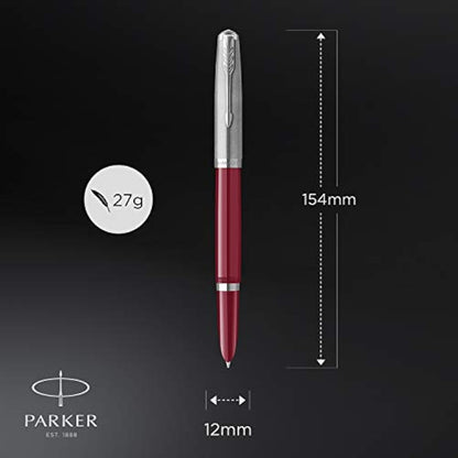 Parker 51 Fountain Pen | Burgundy Barrel with Chrome Trim | Fine Nib with Black Ink Cartridge | Gift Box