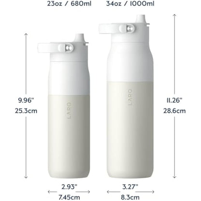 LARQ Bottle Swig Top 34oz - Insulated Stainless Steel Water Bottle with Built-in Silicone Handle | Thermos, BPA Free | Reusable Water Bottle for Sports, Gym, and Travel, Granite White