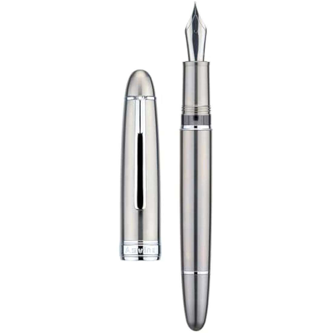 Asvine J16 Solid Titanium Fountain Pen Jowo Fine Nib Piston Filling, Ink Window Design with Wrench and Pen Box