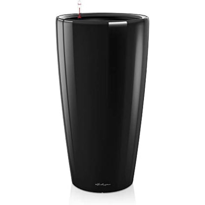 Lechuza RONDO 32 Self Watering Planter Large Plastic Indoor and Outdoor Plant Pot with Drainage Hole D32 H56 cm Black High-Gloss