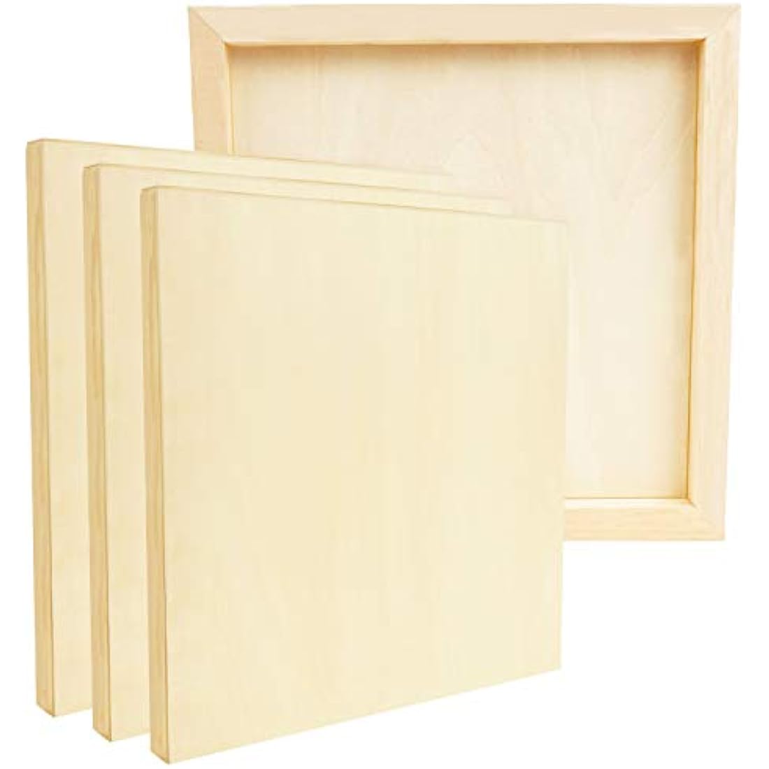 Belle Vous Unfinished Wooden Canvas Painting Boards (4 Pack) - 30 x 30cm / 12 x 12 Inches - Natural Basswood Panel - Mixed Media Cradle Panels for Encaustic Art, Paint Pouring & Crafts