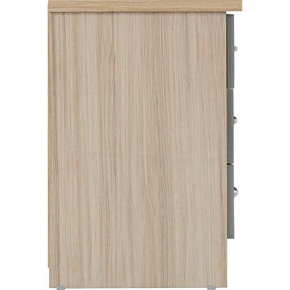 Seconique Nevada 3 Drawer Bedside in Grey Gloss/Light Oak Effect Veneer
