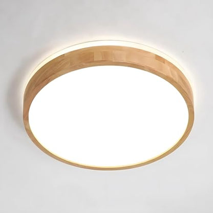 YYUTLUO LED Ceiling Light Wood, Top 360 Glow Round Natural Wooden Lamp | 4500K Natural White, 18W 1600lm | Living Room, Kitchen, Dining Room,