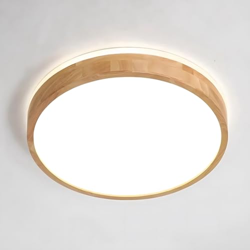 YYUTLUO LED Ceiling Light Wood, Top 360 Glow Round Natural Wooden Lamp | 4500K Natural White, 18W 1600lm | Living Room, Kitchen, Dining Room,