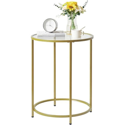 YMYNY Round Side Table, 2 Tier Accent Table, Tempered Glass End Table, Small Coffee Table, Sofa Table, Bedside Table, Modern Style, for Living Room, Bedroom, Balcony 50×50×65CM Gold HGD020G