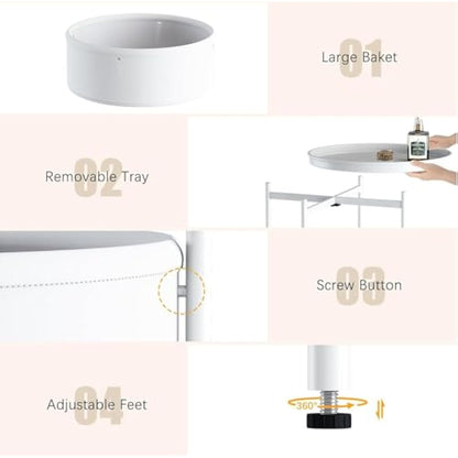 Side Table, Round End Table with Fabric Basket, Small Bedside Table, Nightstand Sofa Table for Living Room, Bedroom, Bathroom, Balcony, Modern Style (White)