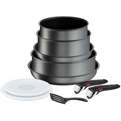 Tefal Ingenio Daily Chef ON 10 Piece Non-Stick Induction Pan Set, 22&26cm Frying Pans, 18&20cm Saucepans, 24cm Sautepan, 18&20cm Hermetic Lids, Spatula, 2 Bakelite Removable Handles, Grey, L7619302