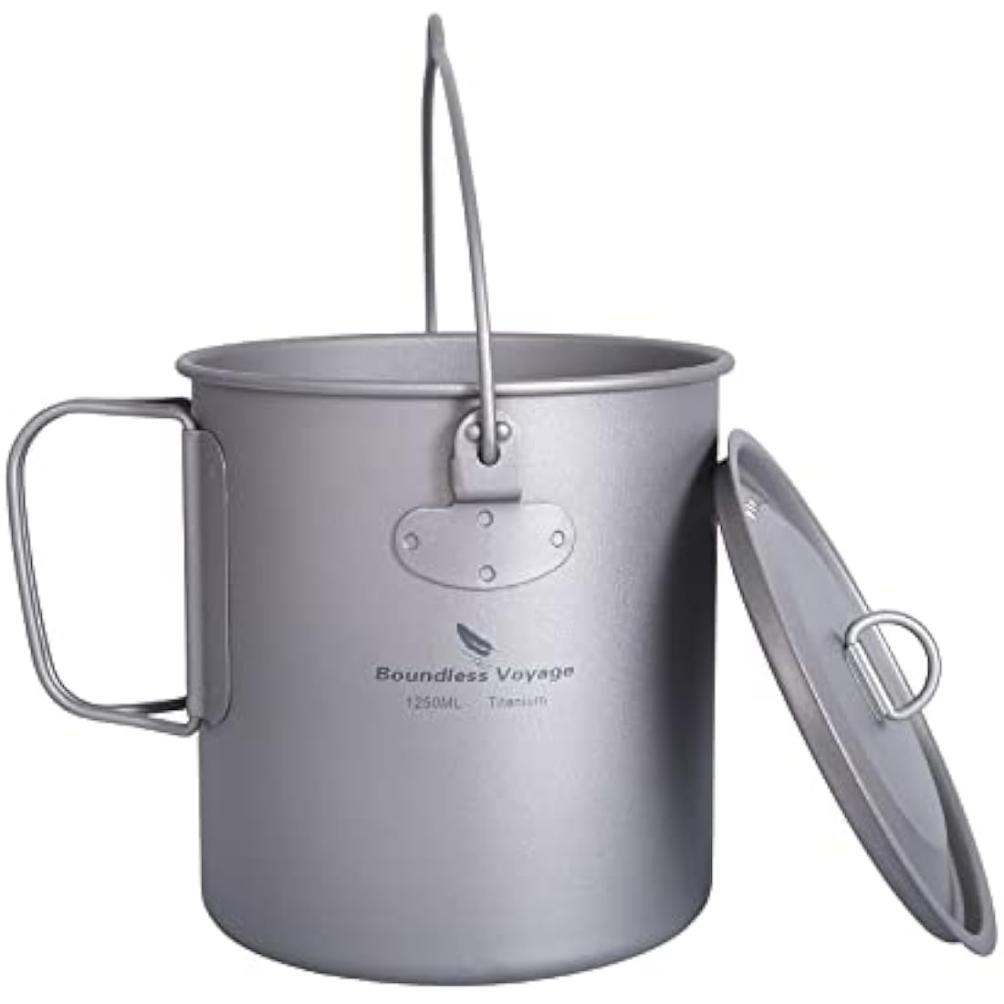 iBasingo 1250ml Titanium Mug Camping Cup Tea Coffee Water Pot with Lid Ultralight Outdoor Travel Tableware with Foldable Handle Picnic Backpacking Trekking Portable Drinkware Survival Gear Ti3042D