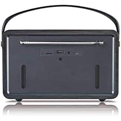 Roxel Retro D1 Vintage DAB+/FM Radio Wireless Speaker | Bedside Alarm Clock with Sleep Function. Rustic Exterior, Mains and USB Rechargeable, TF card, AUX and USB Compatible (Black)