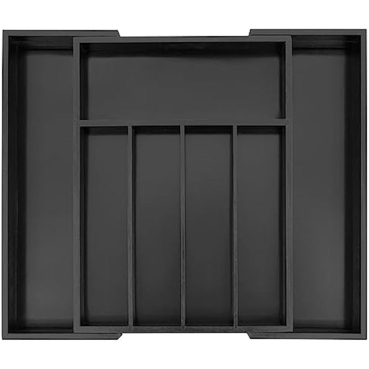 Utoplike Bamboo Cutlery Drawer Organiser Trays, Expandable Utensil Organiser, Adjustable Silverware and Flatware Holder, Drawer Dividers for Spoons Forks Knives in Kitchen, Bedroom, Large, Black