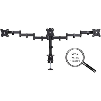PureMounts PM-OFFICE-03 Desk Mount for 3 Monitors 33-69 cm (13-27 Inches) Tilts -45° to 45° Swivels 180° Rotatable 360° Height Adjustable Maximum Load 8.0 kg VESA 100 x 10000 Black