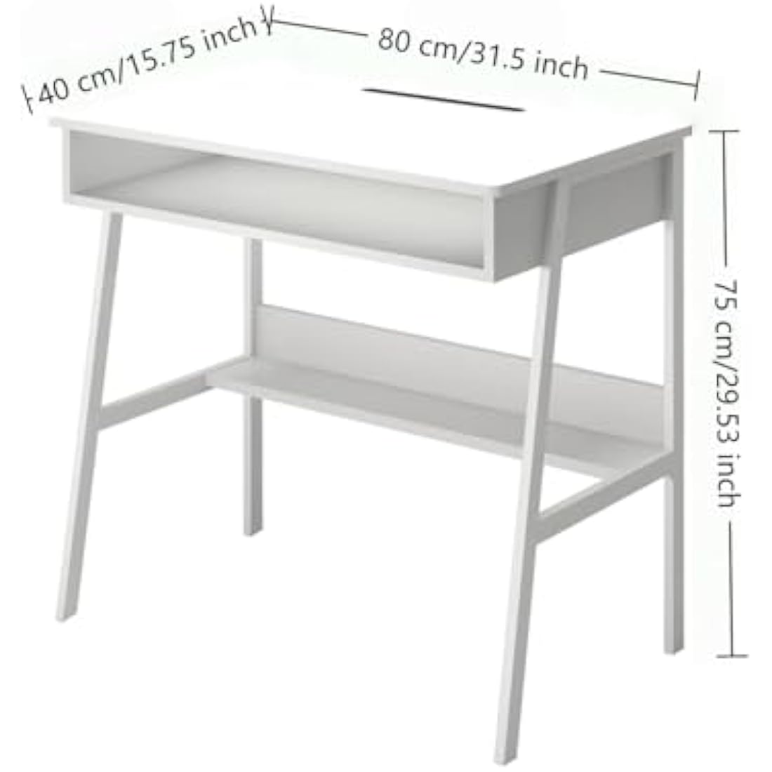 DEILALY Small Desk 80cm with Drawer Space and Under Storage Shelf Computer Wood Desk Metal Frame Writing Table Study Desk Work Station Gaming Desk Table Home Office Bedroom White