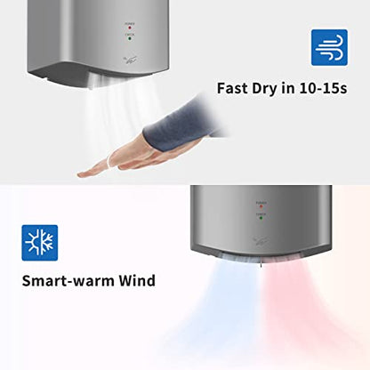AIKE Hand Dryer 10 Seconds to Dry, High Speed Energy Saving Electric Hand Dryer Automatic, Commercial Hand Dryer for Kitchen, Bathroom and Toilet AK2630S 220v 1400W Silver